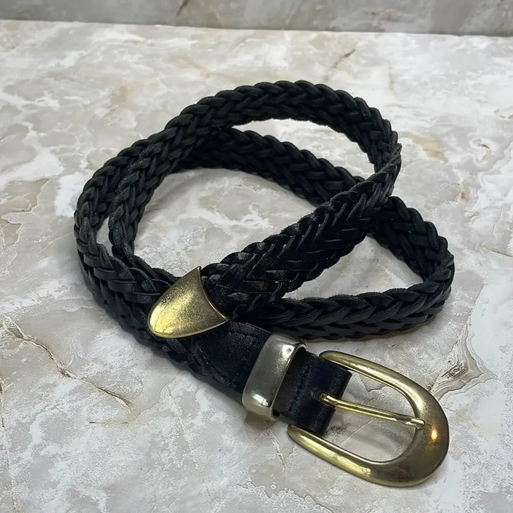 Vintage navy blue braided leather belt